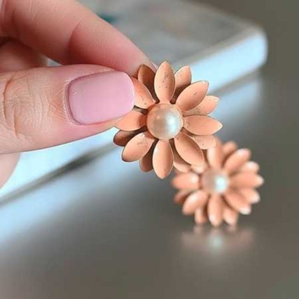 Ladies Pink Flower Earrings - Picture 5 of 11